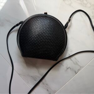 Vintage Gocci Onella Black Leather Woven Canteen Crossbody Bag West Germany